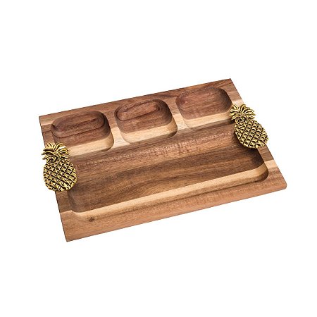 PETISQUEIRA DE MADEIRA ABACAXI DOURADO 35X22X3,5cm