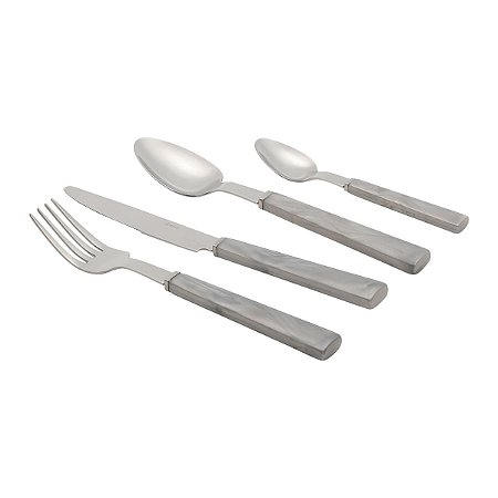 FAQUEIRO 24PC AÇO INOX CABO PEROLADO CINZA