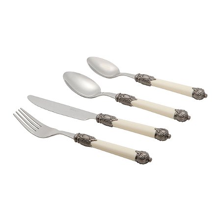 FAQUEIRO 24 PCS DE AÇO INOX C/CABO PLÁSTICO MADRAS MARFIM BRANCO