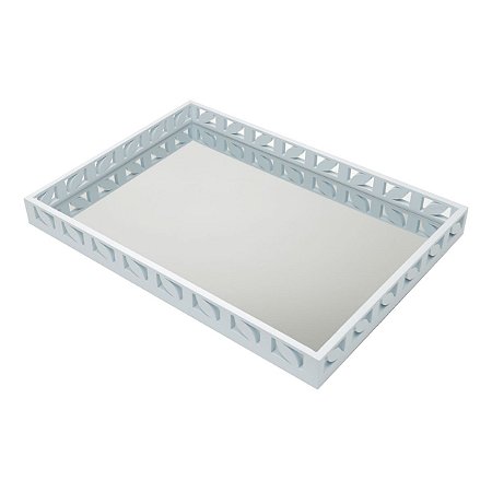 BANDEJA DE MADEIRA LAQUEADA AZUL C/ESPELHO 47X34X4,5cm