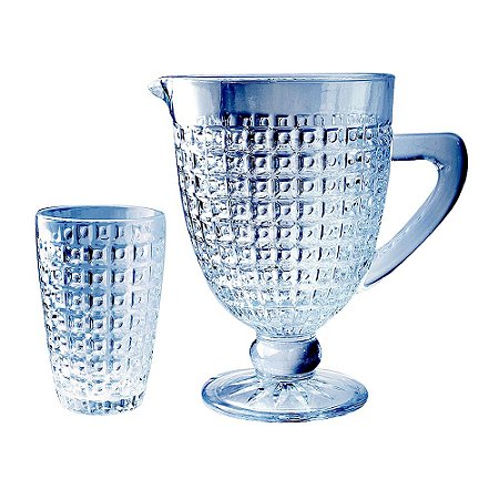 JOGO PARA REFRESCO 7 PECAS CHEVALIER EM VIDRO (1L+6X355ML) AZUL LUSTER