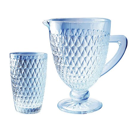 JOGO PARA REFRESCO 7 PECAS AMELIE EM VIDRO (1L+6X355ML) AZUL LUSTER