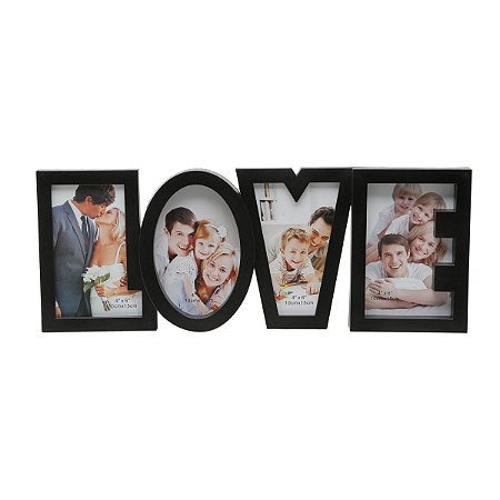 PORTA RETRATO LOVE P/ 4 FOTOS 10X15 PRETO