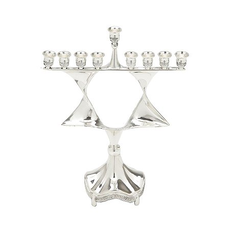CANDELABRO ORNAMENTAL HANUKIAH PRATEADO DE ZINCO