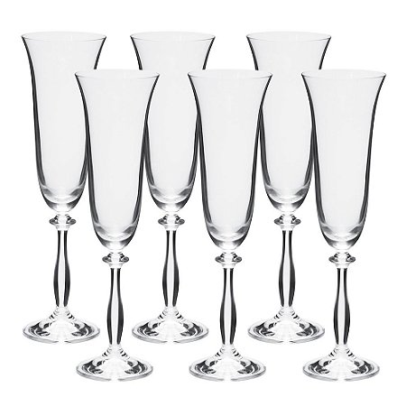 JOGO DE 6 TACAS PARA CHAMPANHE ANGELA EM CRISTAL ECOLOGICO 190ML A24,5CM TRANSPARENTE
