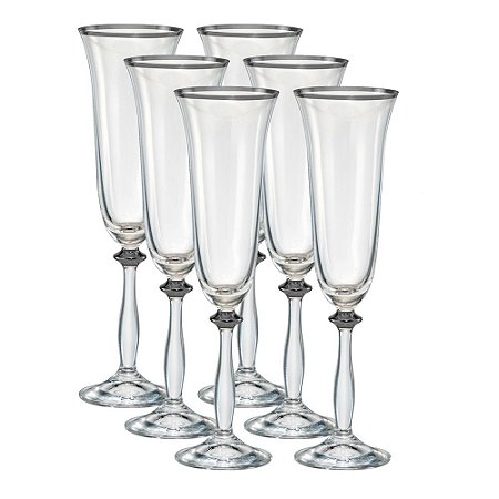 JOGO DE 6 TACAS PARA CHAMPANHE ANGELA PLATINUM RIM EM CRISTAL ECOLOGICO 190ML A24,5CM
