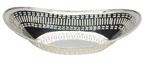 CESTA PARA PAES OVAL DELHI EM LATAO 32X20CM PRATEADO