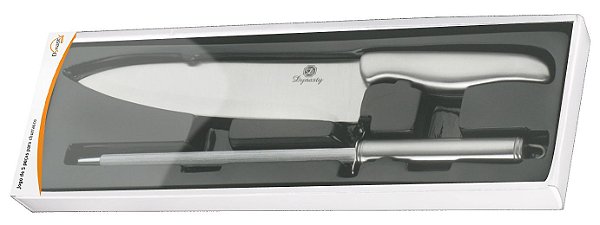 JOGO DE FACA E CHAIRA EM ACO INOX COM CABO SANDUICHE