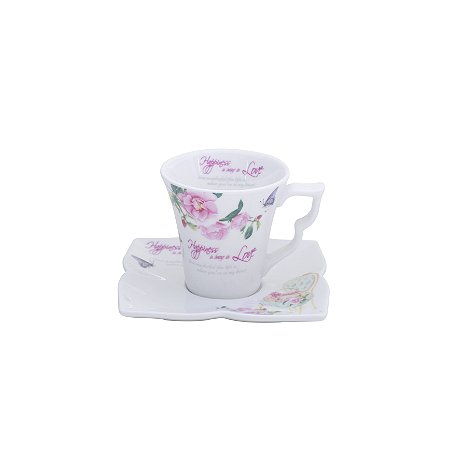 CJ 6 XÍCARAS P/CAFÉ DE PORCELANA SUPER WHITE HAPINESS 100ml