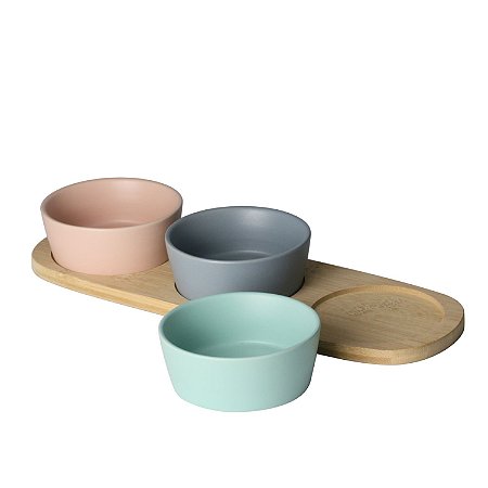 CJ PETISQUEIRA C/BANDEJA BAMBU E 3 POTES 10x32cm - 70% BAMBU