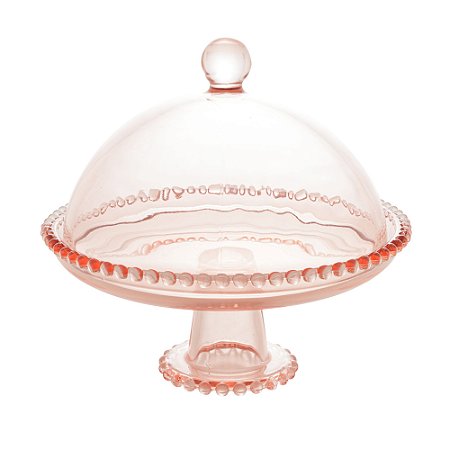 PRATO CRISTAL C/PÉ E TAMPA PEARL ROSA 20x18cm