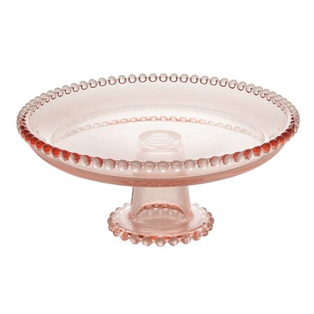 PRATO CRISTAL C/PÉ PEARL ROSA 20x9cm