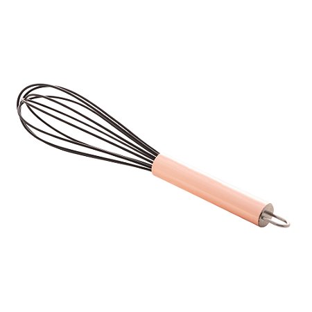 BATEDOR DE OVOS DE NYLON PRETO C/CABO AÇO INOX ROSÉ 26,5cm