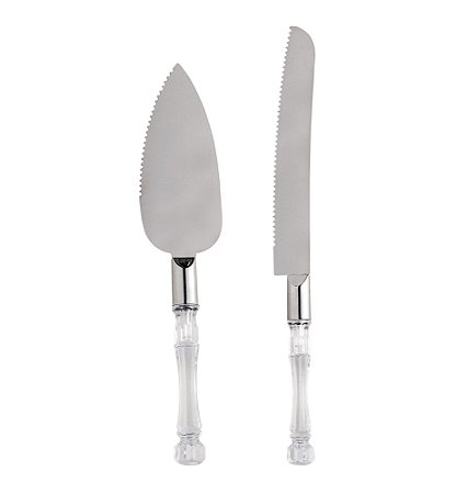CJ 2PC P/BOLO AÇO INOX C/CABO PLÁSTICO BAMBU 27,5cm/23,5cm