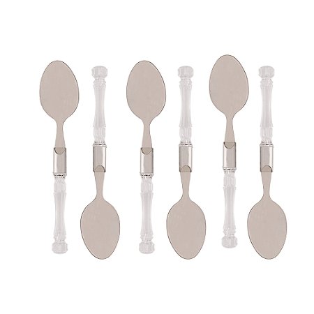 CJ 6 COLHERES P/CHÁ AÇO INOX C/CABO PLÁSTICO BAMBU 17cm