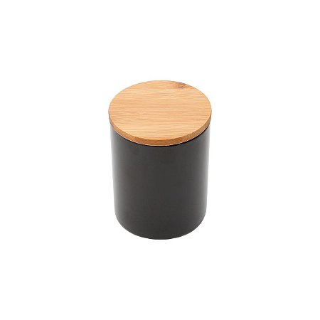 POTE DE PORCELANA C/TAMPA DE MADEIRA BAMBOO PRETO 700ml