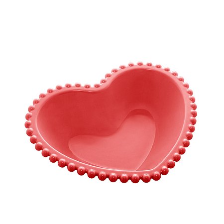 SALADEIRA PORCELANA CORAÇÃO BEADS VERMELHO 18x15x5cm