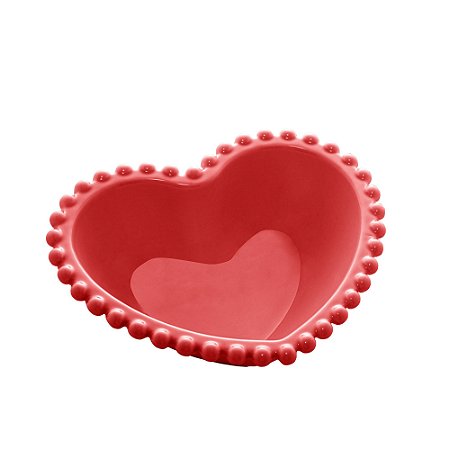 CJ 2 BOWLS PORCELANA CORAÇÃO BEADS VERMELHO 15x13x5cm