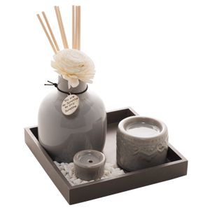 CJ DIFUSOR 5 PALITOS BAMBU PORTA VELAS E INCENSO 14x10cm