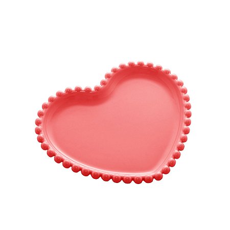 CJ 4 PRATOS PORCELANA CORAÇÃO BEADS VERMELHO 17x15x2cm