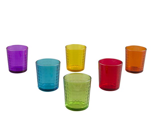 CJ 6 COPOS DE VIDRO XADREZ COLORIDO 255ml