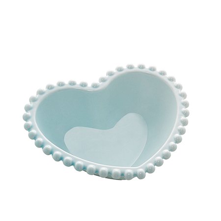 CJ 2 BOWLS PORCELANA CORAÇÃO BEADS AZUL 15x13x5cm