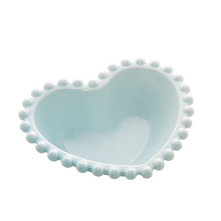 CJ 4 BOWLS PORCELANA CORAÇÃO BEADS AZUL 13x11x4cm