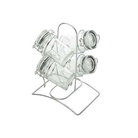 CJ 4PC TEMPEROS C/TAMPA HERMÉTICA SUPORTE  AÇO CROMADO 65ml