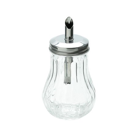 AÇUCAREIRO DE VIDRO C/TAMPA DE AÇO INOX 7,5x14cm
