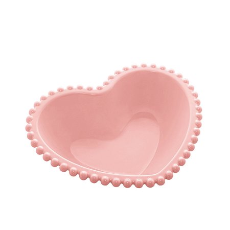 SALADEIRA PORCELANA CORAÇÃO BEADS ROSE 18x15x5cm