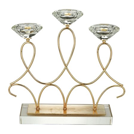 CANDELABRO METAL P/3 VELAS DOURADO 28x8x26cm