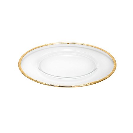 SOUSPLAT DE VIDRO C/CORDÃO CROISE DOURADO 35cm