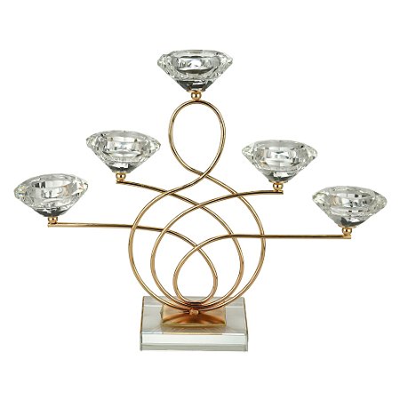 CANDELABRO METAL P/5 VELAS DOURADO 15x10x27cm