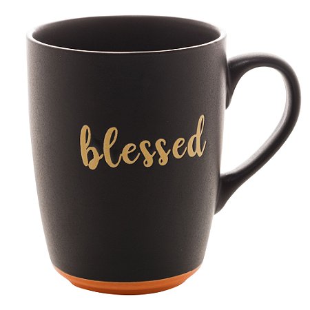 CANECA CERÂMICA BLESSED PRETO MATT/LARANJA 340ml