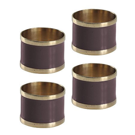 JG 4 ANEIS LACA GUARDANAPO LATAO RESINA 5X5CM COR MARROM
