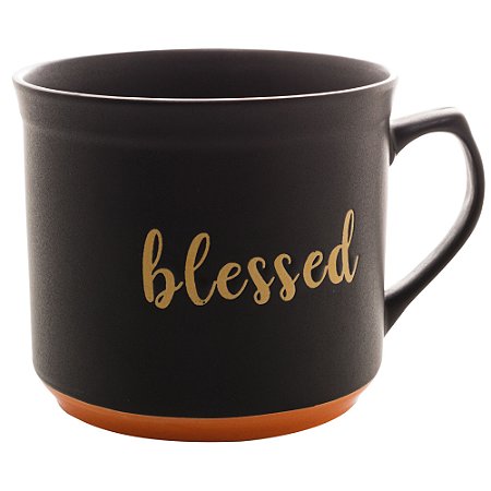 CANECA CERÂMICA BLESSED PRETO MATT/LARANJA 660ml