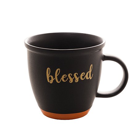 CANECA CERÂMICA BLESSED PRETO MATT/LARANJA 380ml