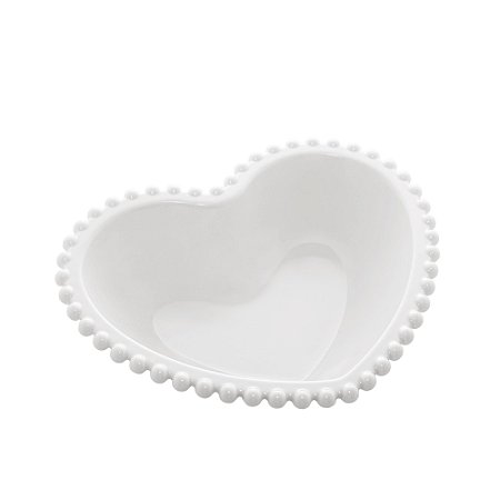 SALADEIRA PORCELANA CORAÇÃO BEADS BRANCO 18x15x5cm