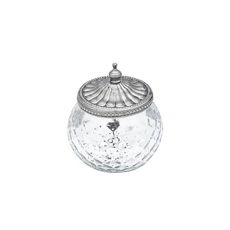 POTICHE DECORATIVO DE VIDRO E ZAMAC PRATEADO 10,5x10,5cm