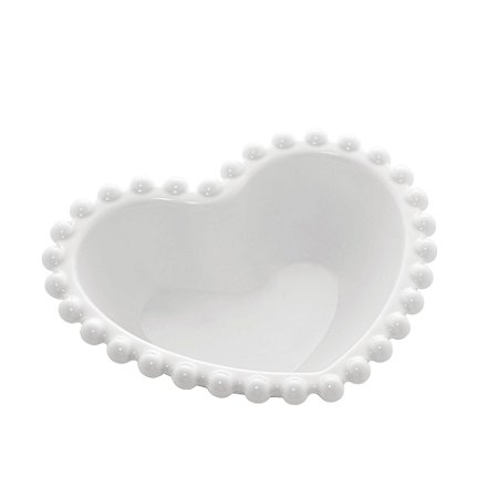 CJ 4 BOWLS PORCELANA CORAÇÃO BEADS BRANCO 13x11x4cm