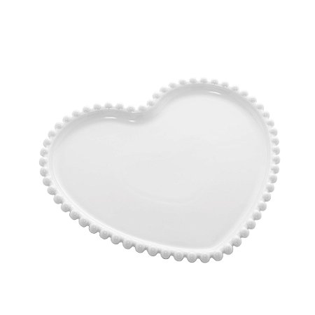 PRATO PORCELANA CORAÇÃO BEADS BRANCO 25x22x2cm