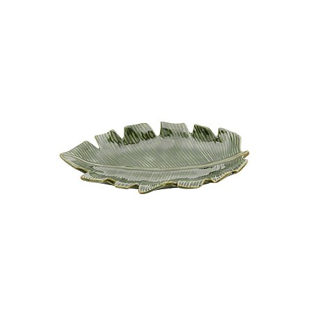 PRATO DECORATIVO DE CERÂMICA BANANA LEAF VERDE 21,5x12x2,5cm