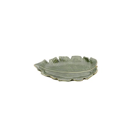 PRATO DECORATIVO DE CERÂMICA BANANA LEAF VERDE 16x10x2cm