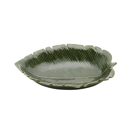 PRATO DECORATIVO DE CERÂMICA BANANA LEAF VERDE 30x20,5x6,5cm