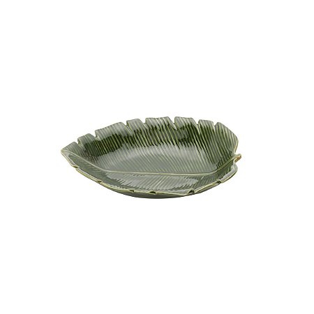 PRATO DECORATIVO DE CERÂMICA BANANA LEAF VERDE 23x16x4,5cm