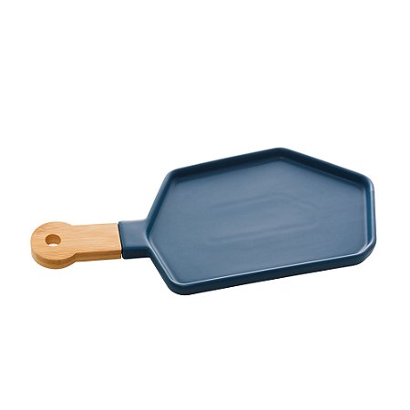 PETISQUEIRA PORCELANA C/CABO BAMBU AZUL MATT 40x19x2cm