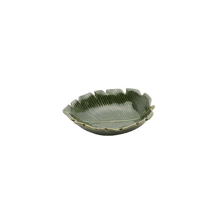 PRATO DECORATIVO DE CERÂMICA BANANA LEAF VERDE 16x12x4cm