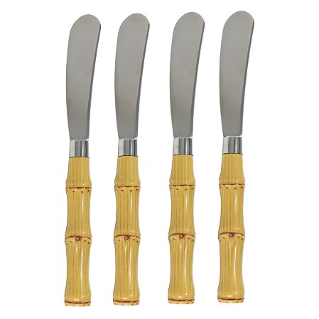 JG 4 ESPATULAS ACO INOX CABO PLÁSTICO ESTILO BAMBU E CAIXA