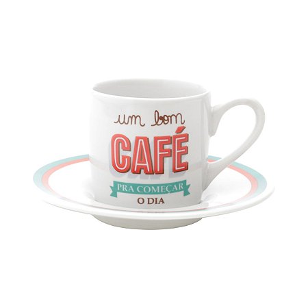 CJ 6 XÍCARAS P/CAFÉ C/PIRES DE PORCELANA BOM DIA 90ml