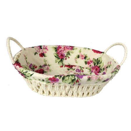 CESTA OVAL FERRO REVESTIDO TECIDO ALGODÃO 27X20X8CM COR BEGE